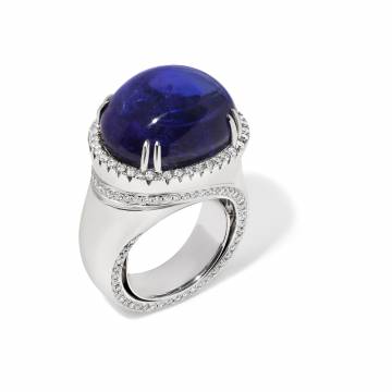 Sininen Cabochon Sapphire and Diamond Ring