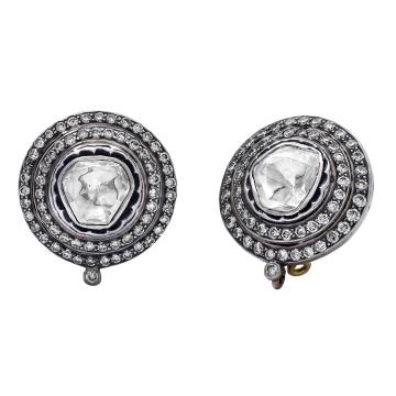 Arjent Polki Diamond, Gold and Sterling Silver Earrings