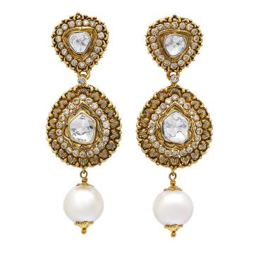 Daria South Sea Pearl and Polki Diamond Drop Earrings
