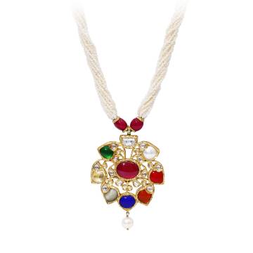 Darkhshesh Polki Diamond and Pearl Pendant Necklace