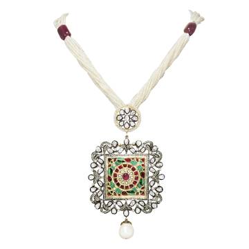 Filigarn Polki Diamond and Pearl Necklace with Pendant