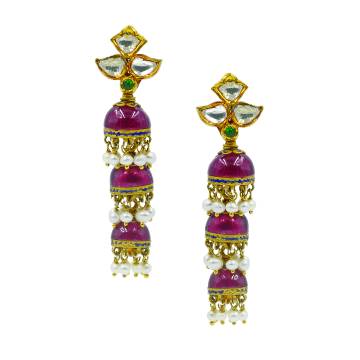 Gharmaz Ruby and Polki Diamond Drop Earrings
