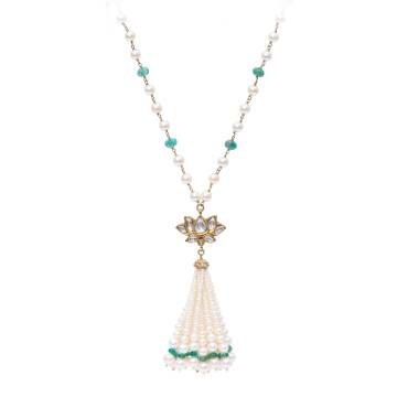 Sabz Emerald, Pearl and Polki Diamond Necklace