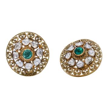Tazeh Emerald and Polki Diamond Earrings