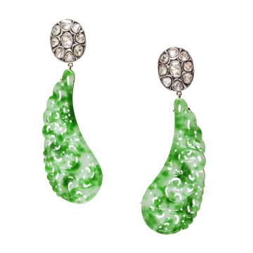 Yasham Jade and Polki Diamond Drop Earrings